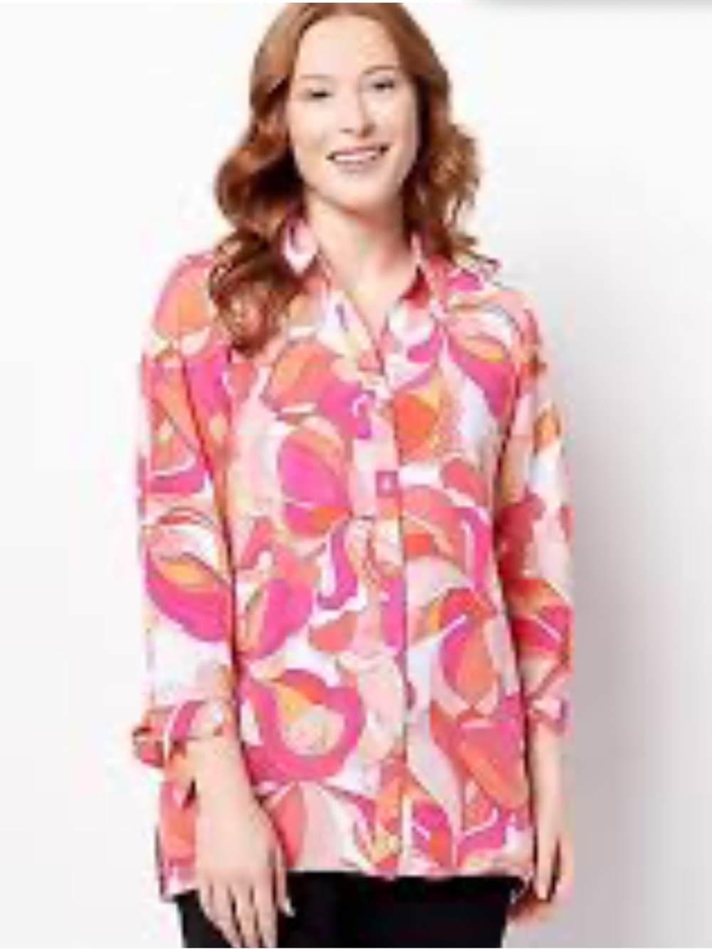 Susan Graver 2X Pink Coral Abstract Floral Printed Liquid Knit Top
